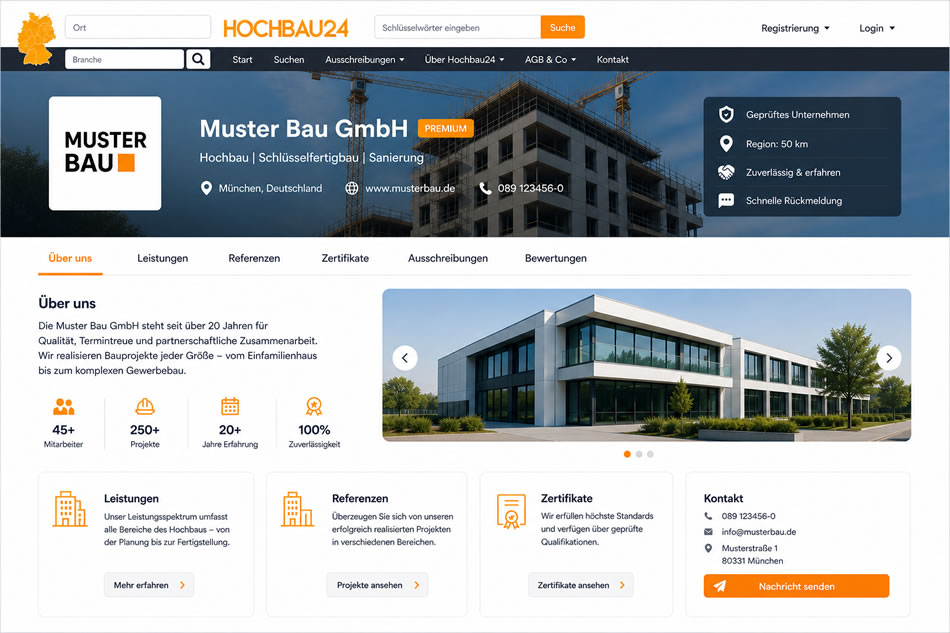 Ihre Firmenwebseite auch Hochbau24